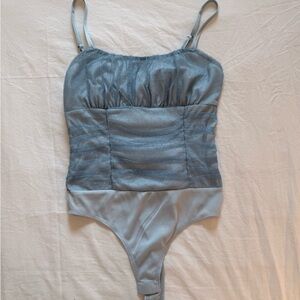 Feminine Dusty Blue Polkadot Bodysuit Size Small New Without Tags